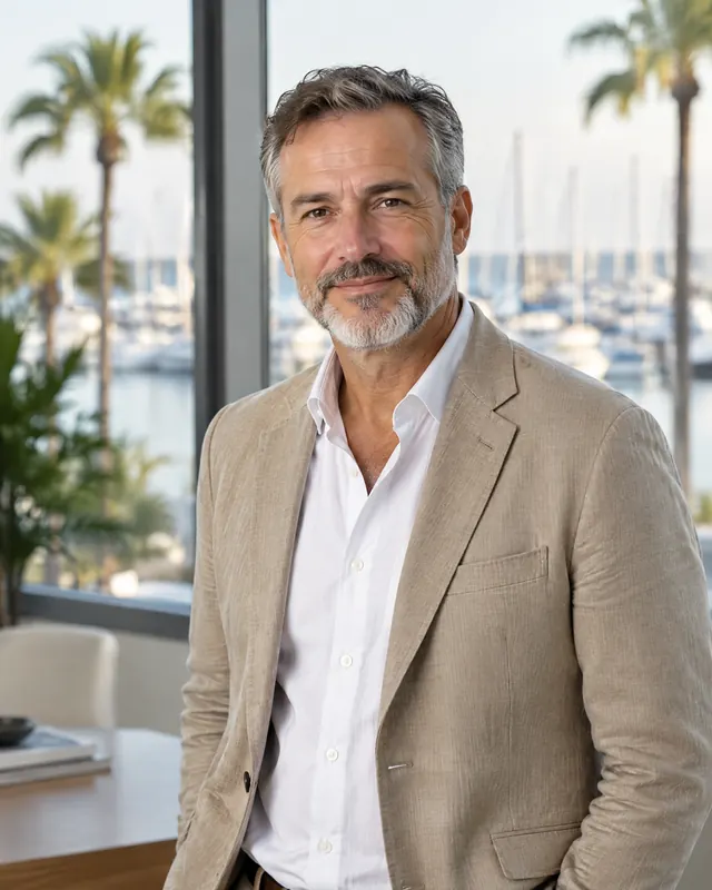 Daniel Whitcomb, a Beacon advisor for Siesta Key and Anna Maria Island, in a sand-colored jacket
